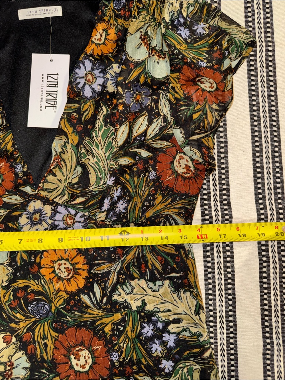 12th Tribe Black Floral Deep V-Neck Tiered Maxi Dress, Large, NWT - Picture 7 of 15